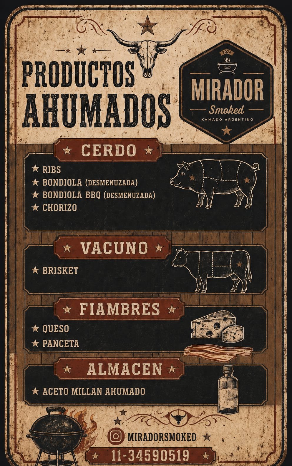 Menú completo de productos ahumados Mirador Smoked